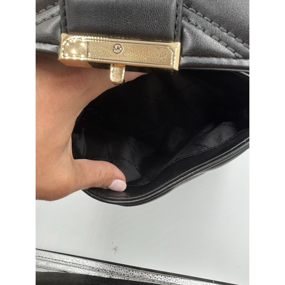 Michael Kors Serena Backpack Quilted Leather Flap Black & Gold mult pockets MED - Picture 10 of 14